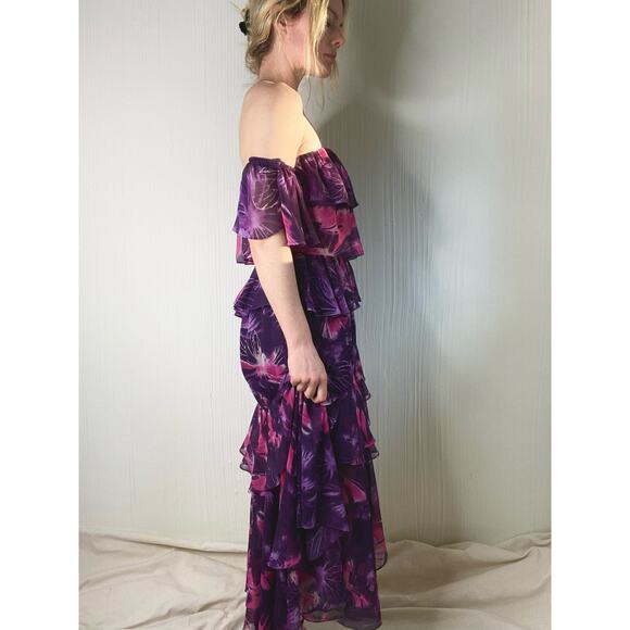 MISA LOS ANGELES Purple Floral Ruffled Off the Shoulder Maxi Dress US MEDIUM - Picture 5 of 15